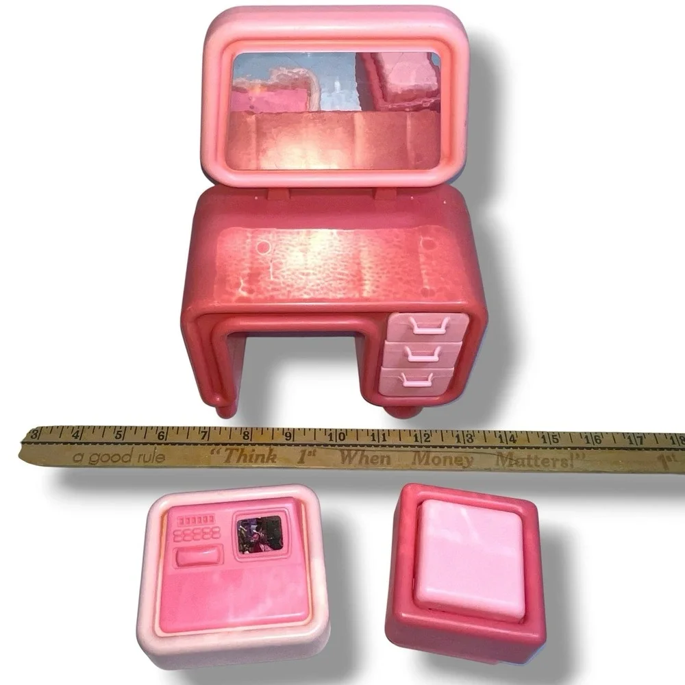 1979 Mattel‎ Barbie Pink Dream Collection Furniture Vanity, Stool & Computer VTG